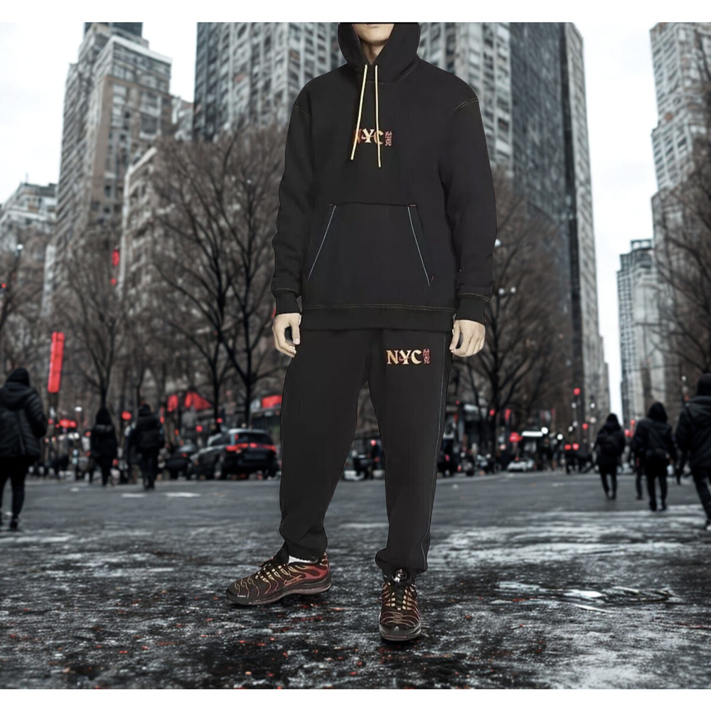 Nike NYC Chinatown New York City Sweatsuit Hoodie 2XL Pants XL EUC